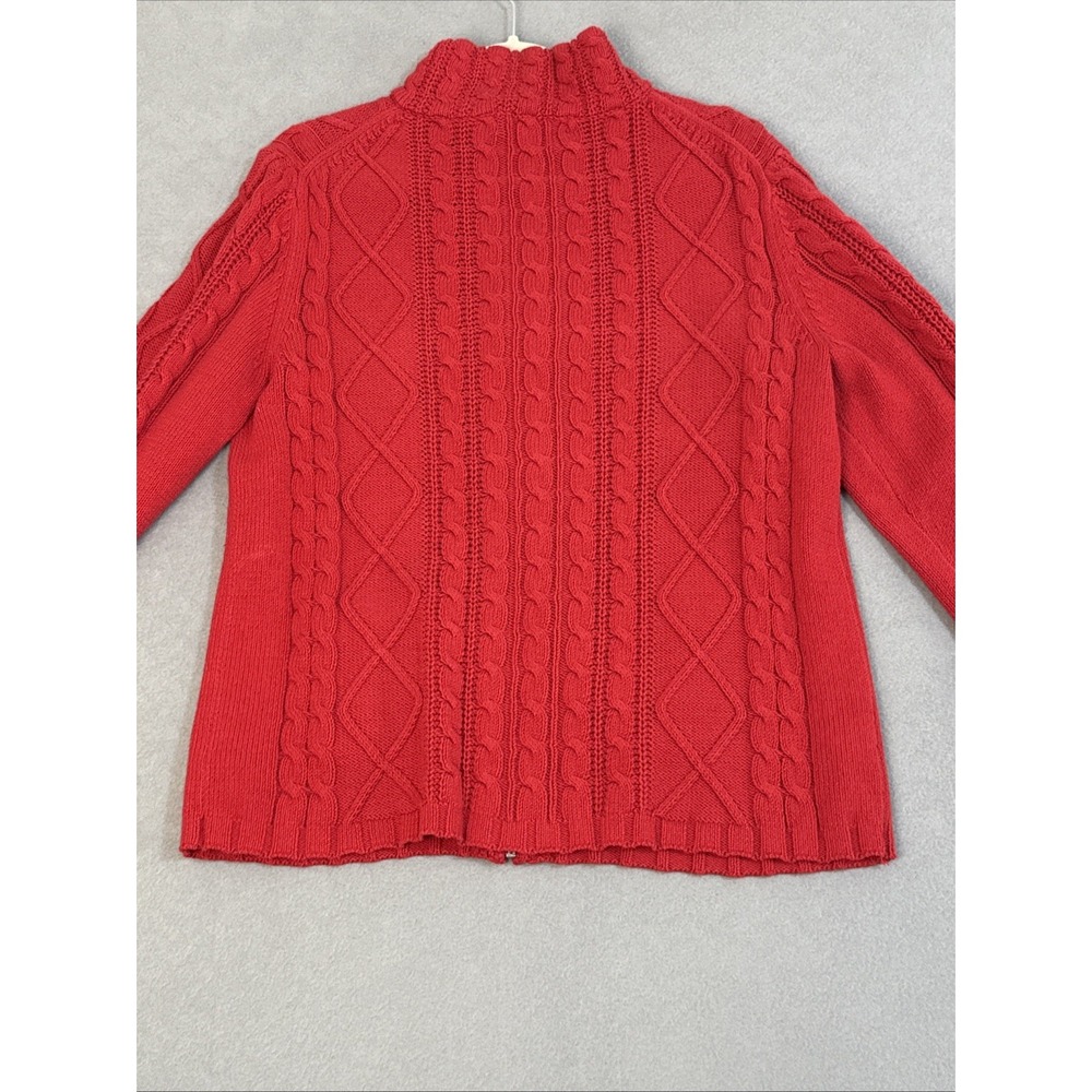 Vintage 90s Cable Knit Zip Up Cardigan Sweater XL Pockets Y2K Full Zip Preppy‎ - Picture 14 of 16